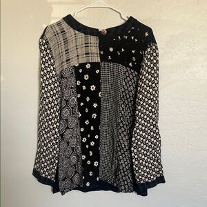 Carole Little Black & White Patchwork-Print Long Sleeve Tunic Size 12